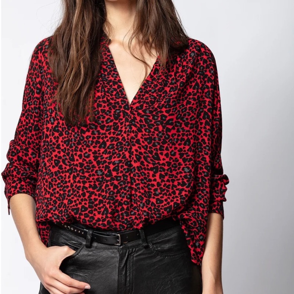 Zadig & Voltaire Red and Black Leopard Print Blouse